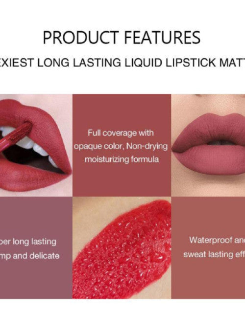 Matte Long Lasting Lip Gloss Non-Stick Cup Liquid Lipstick Set Color A