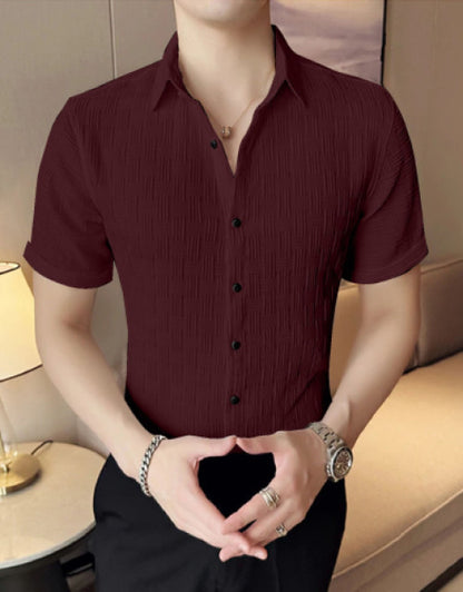 Men Regular Fit Shirt with Spread Collar